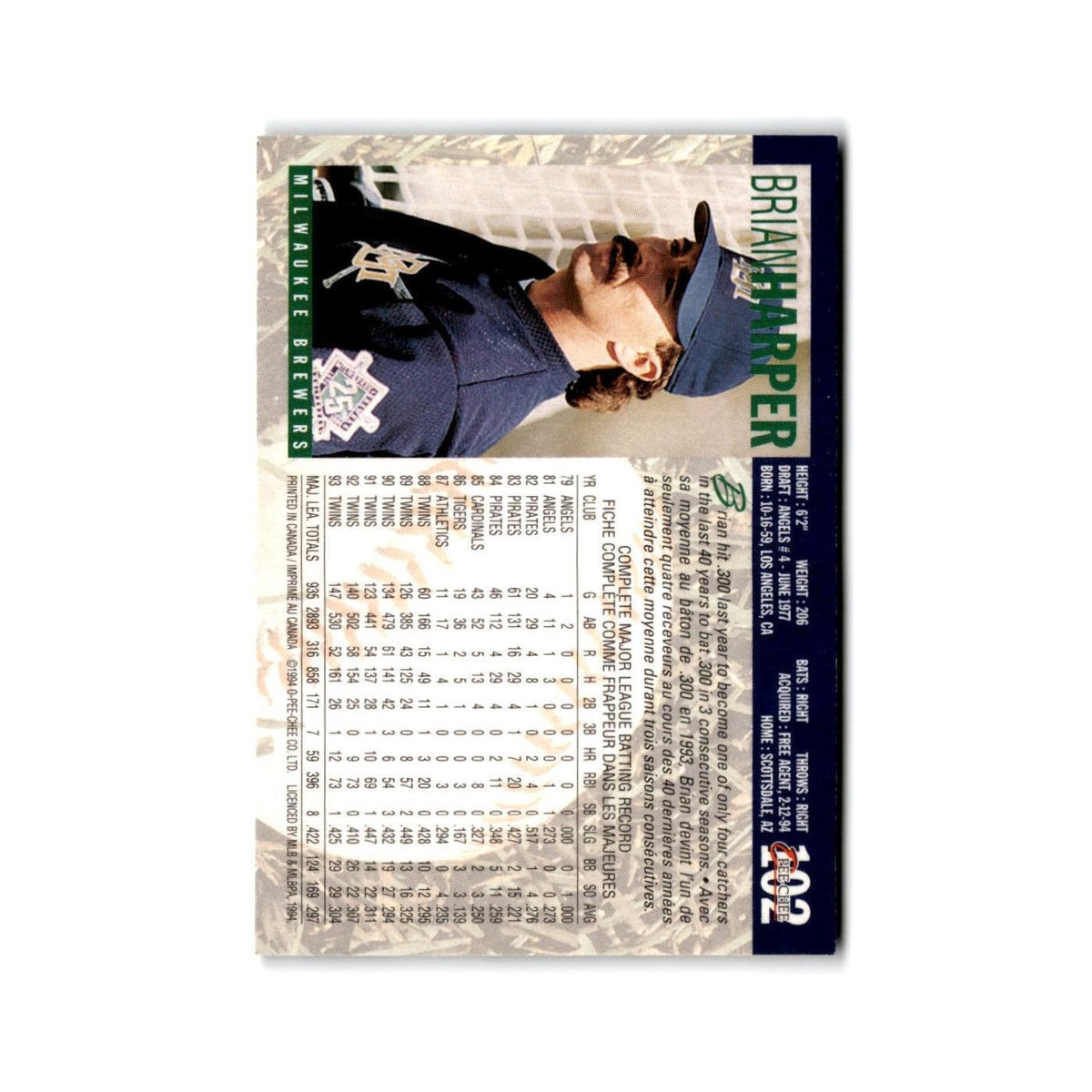 Brian Harper 1994 O-Pee-Chee #102 Milwaukee Brewers Baseball Card NM