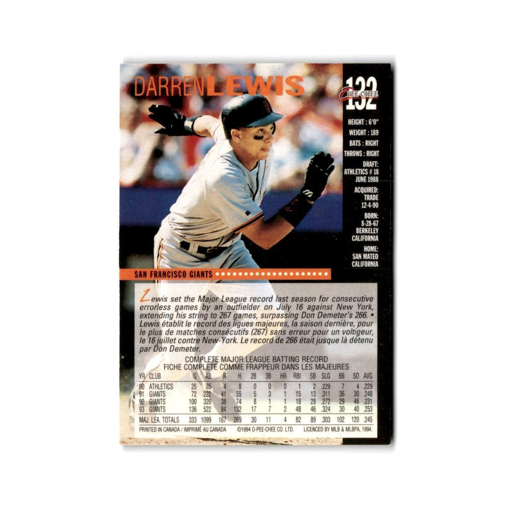 Darren Lewis 1994 O-Pee-Chee #132 San Francisco Giants Baseball Card NM
