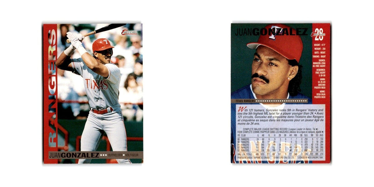 Juan Gonzalez 1994 O-Pee-Chee #28 Texas Rangers Baseball Card NM