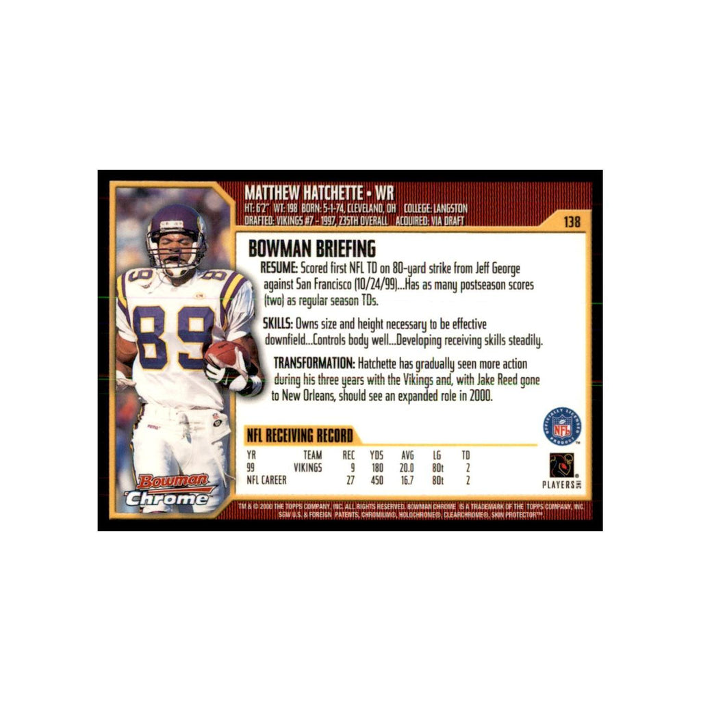 2000 Bowman Chrome Matthew Hatchette Football Cards #138