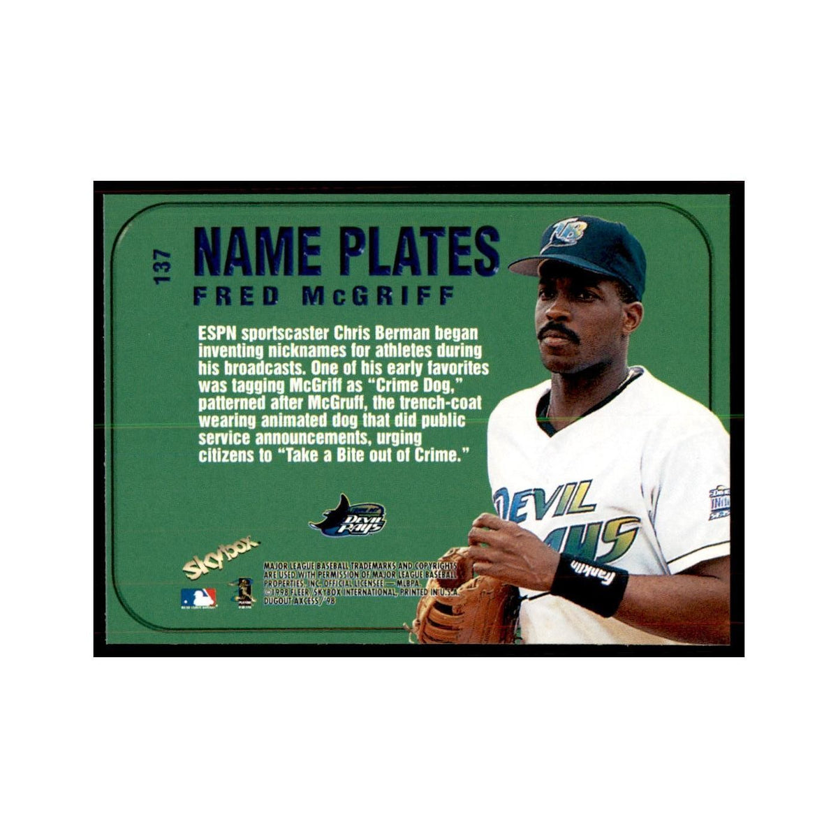 1998 SkyBox Dugout Axcess Fred McGriff Baseball Cards #137