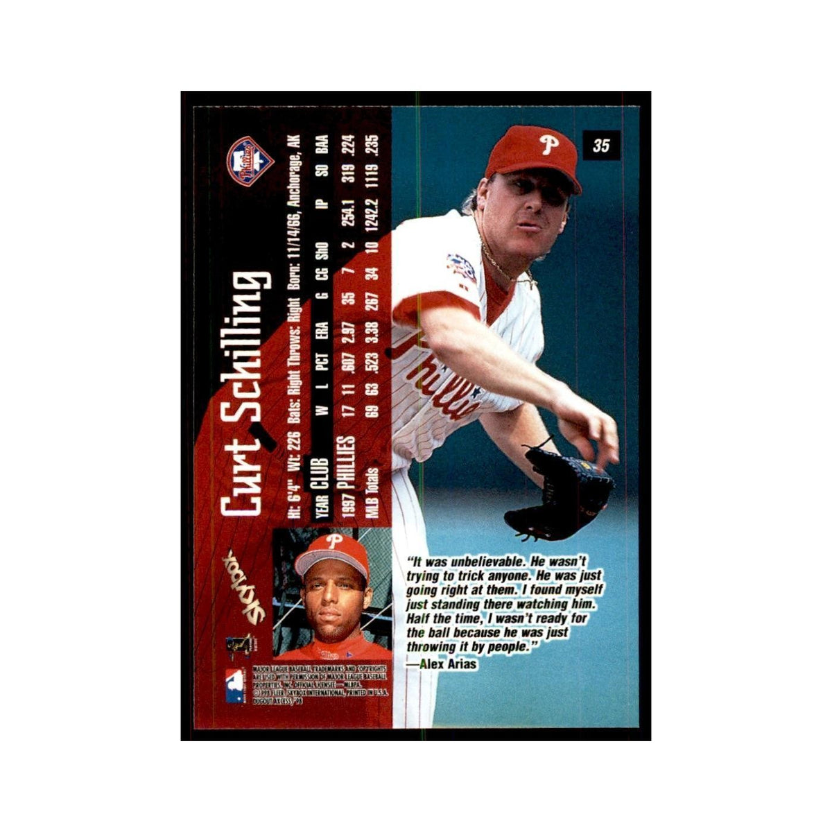 1998 SkyBox Dugout Axcess Curt Schilling Baseball Cards #35