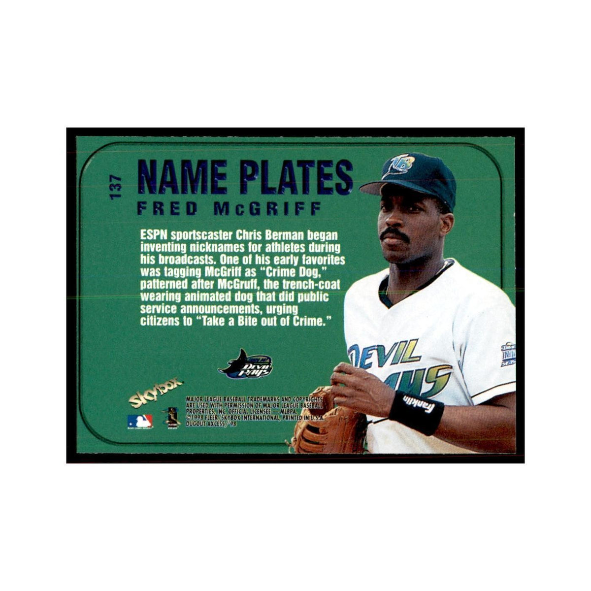 1998 SkyBox Dugout Axcess Fred McGriff Baseball Cards #137