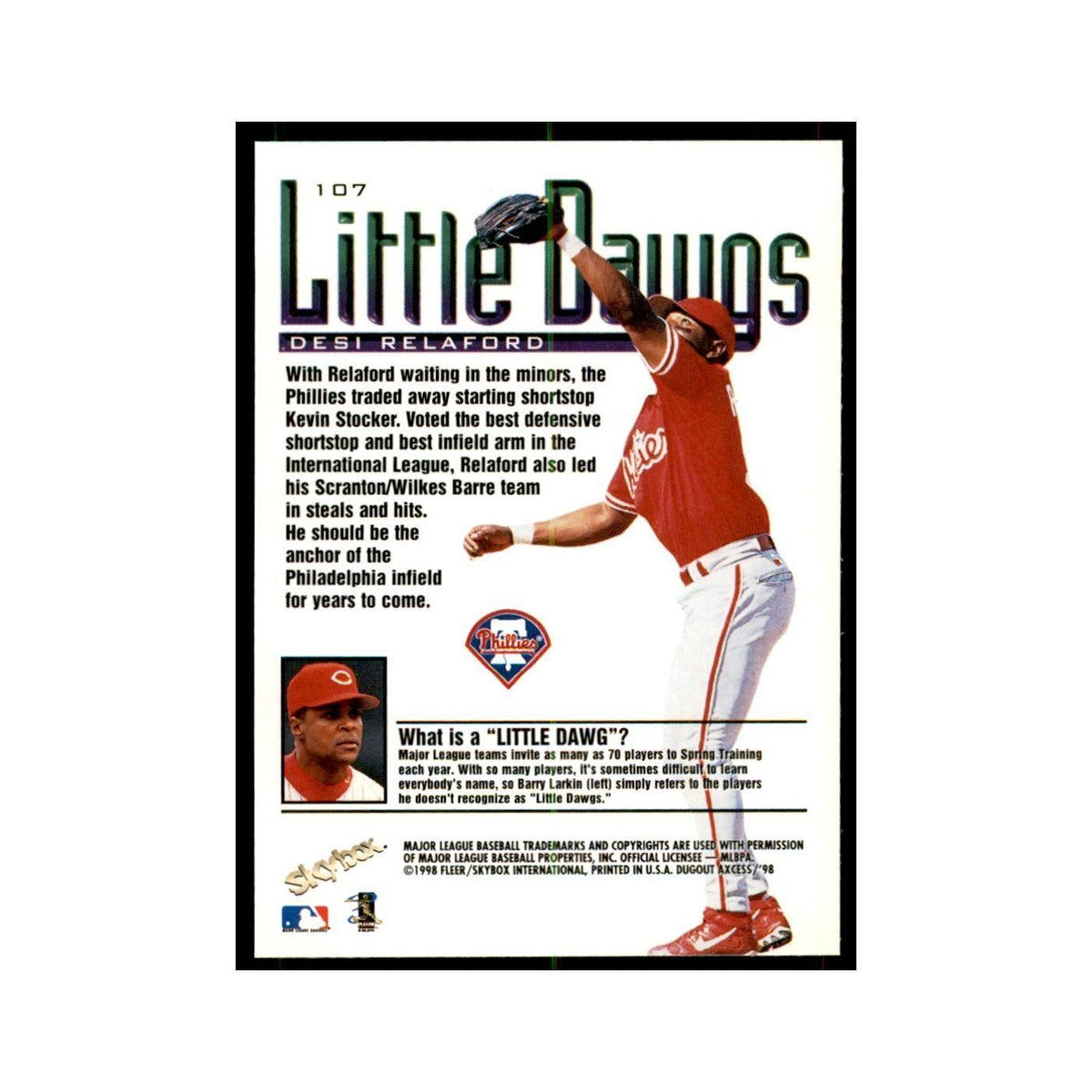 1998 SkyBox Dugout Axcess Desi Relaford Baseball Cards #107