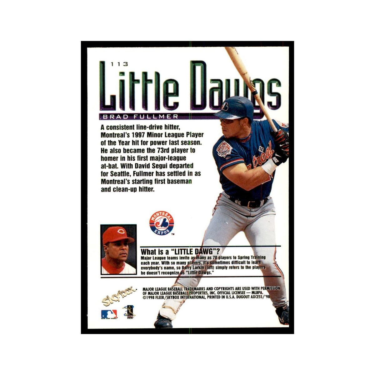 1998 SkyBox Dugout Axcess Brad Fullmer Baseball Cards #113