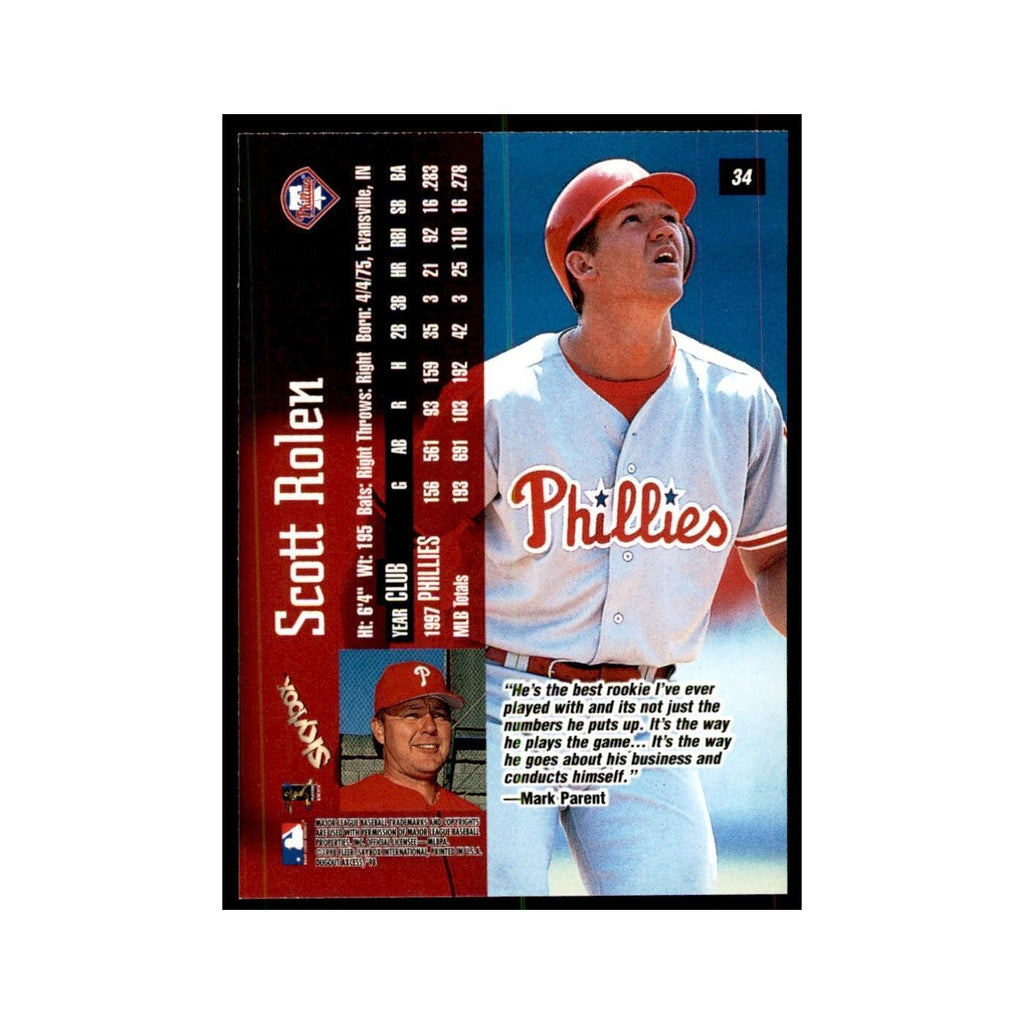 1998 SkyBox Dugout Axcess Scott Rolen Baseball Cards #34