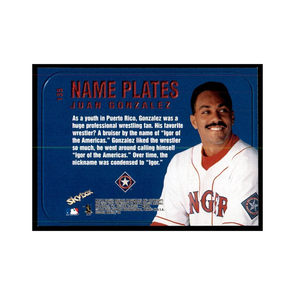 1998 SkyBox Dugout Axcess Juan Gonzalez Baseball Cards #135