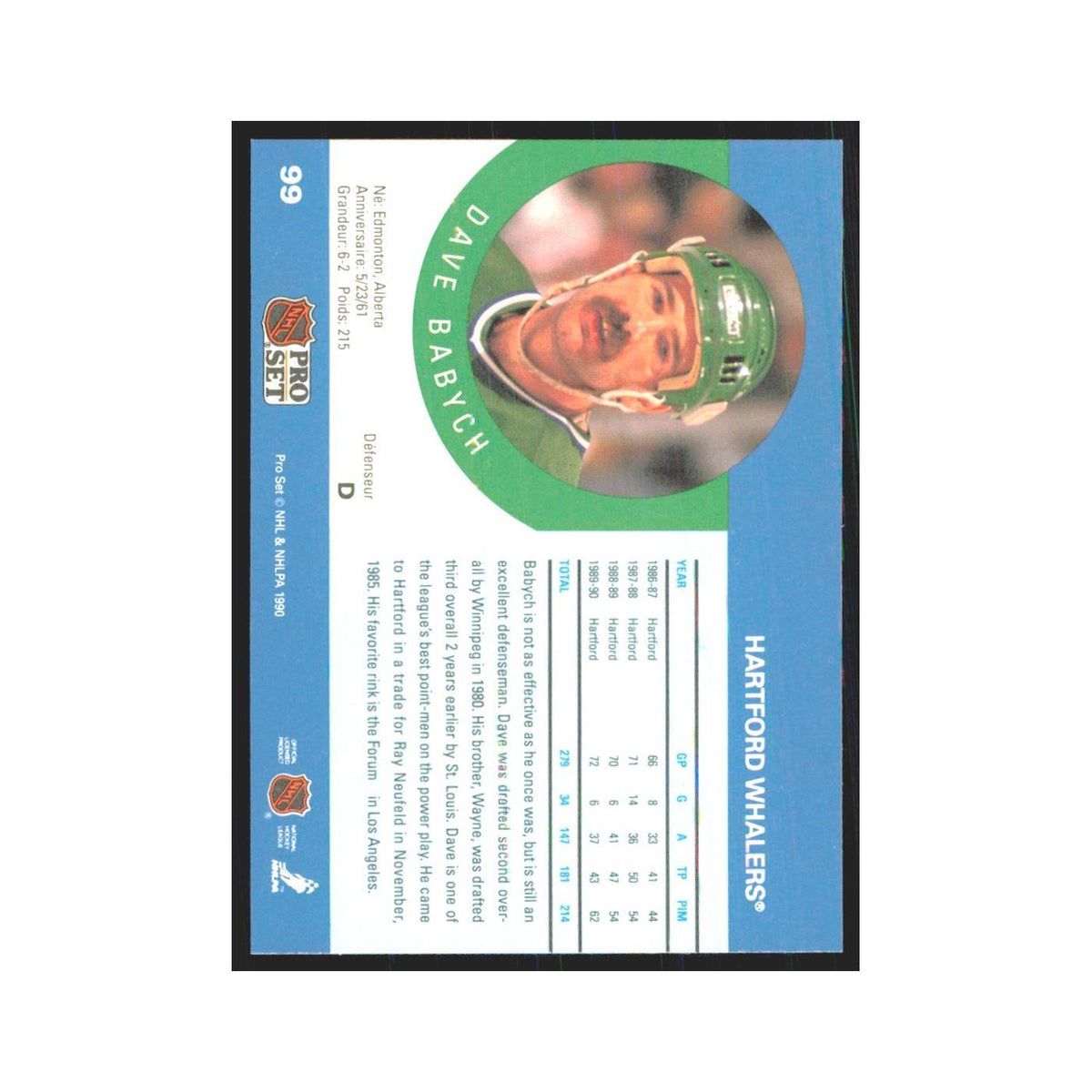 1990 Pro Set Dave Babych Hartford Whalers #99