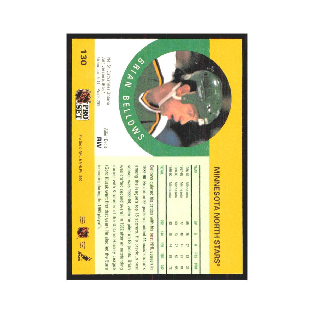 1990 Pro Set Brian Bellows Minnesota North Stars #130