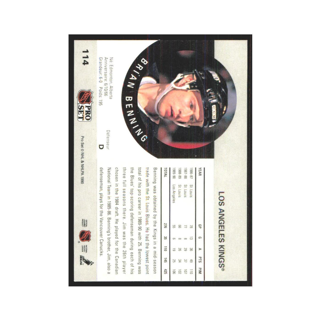1990 Pro Set Brian Benning Los Angeles Kings #114