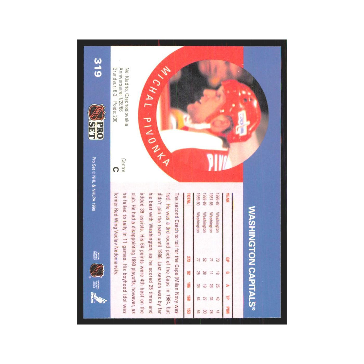 1990 Pro Set Michal Pivonka Washington Capitals #319