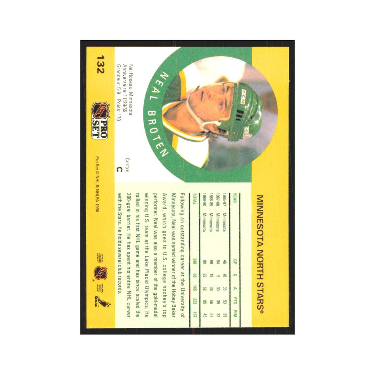 1990 Pro Set Neal Broten Minnesota North Stars #132