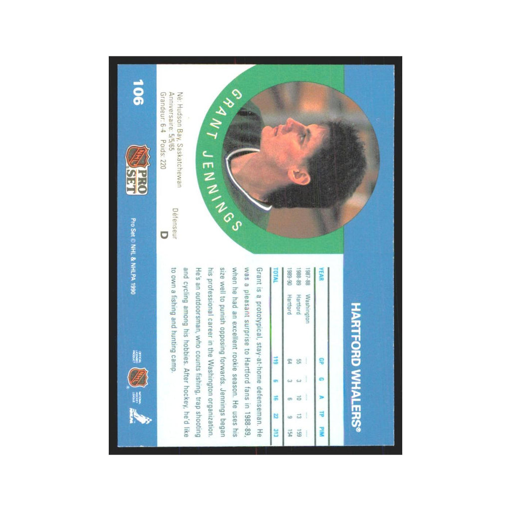 1990 Pro Set Grant Jennings Hartford Whalers #106