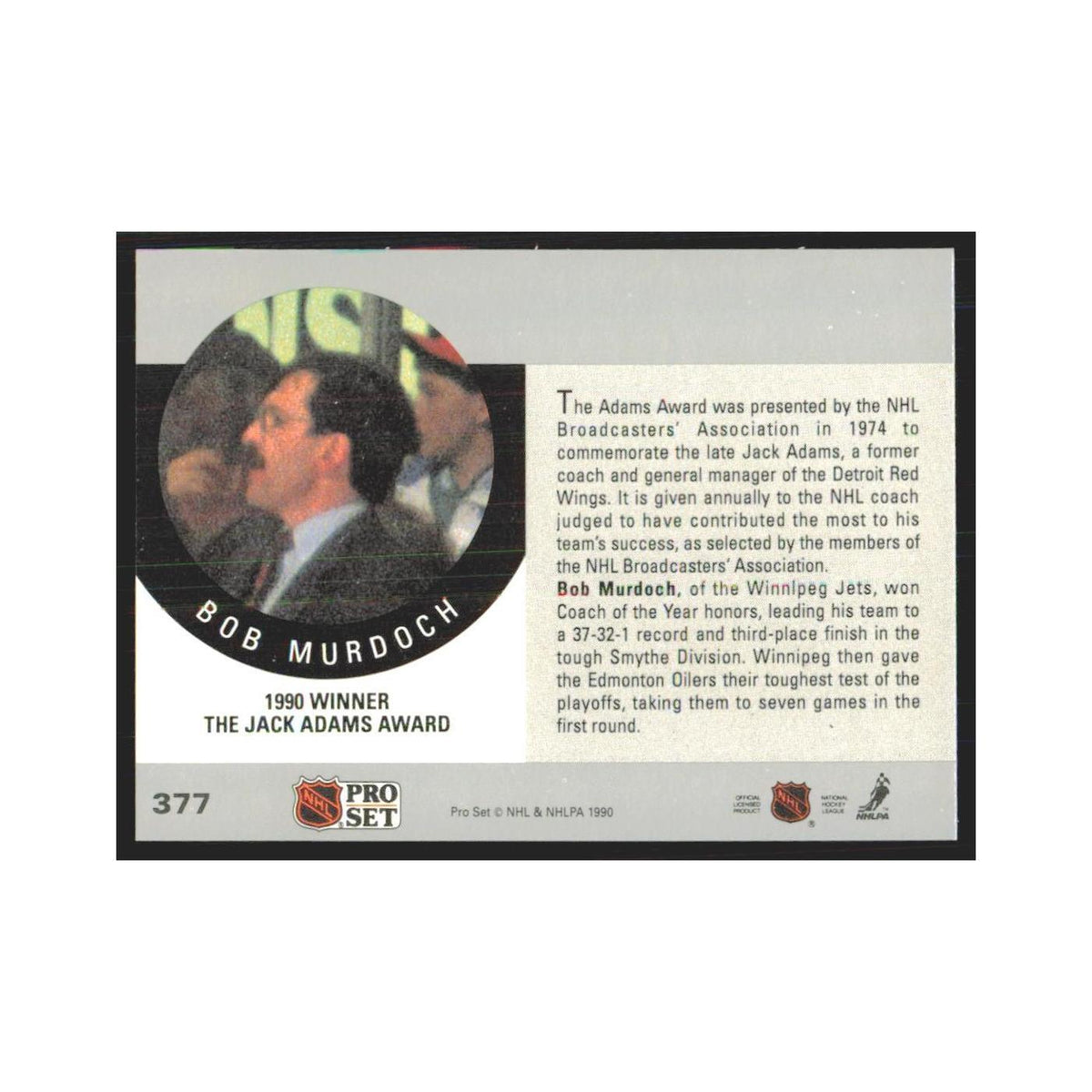 1990 Pro Set Bob Murdoch #377