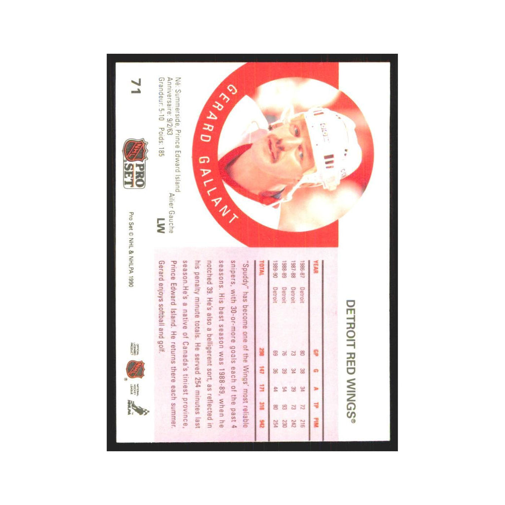 1990 Pro Set Gerard Gallant Detroit Red Wings #71
