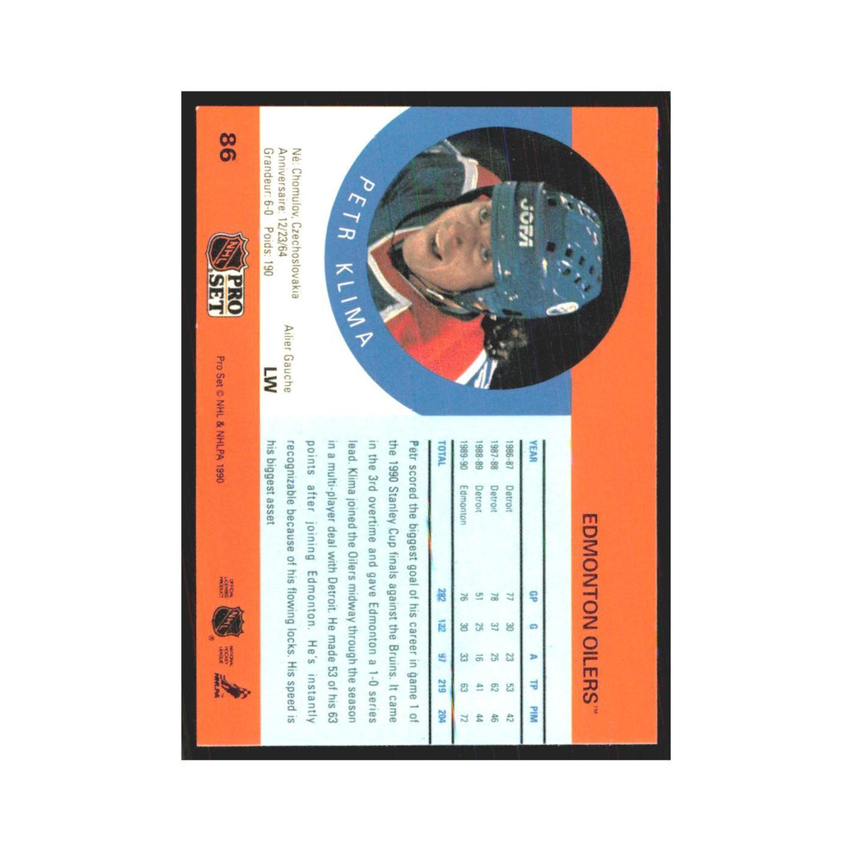1990 Pro Set Petr Klima Edmonton Oilers #86