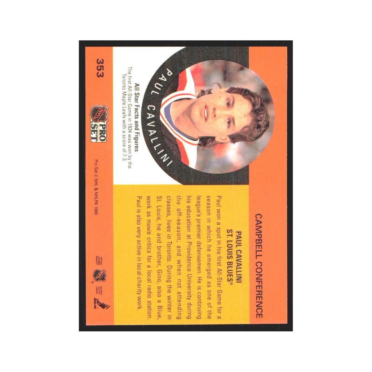1990 Pro Set Paul Cavallini St. Louis Blues #353