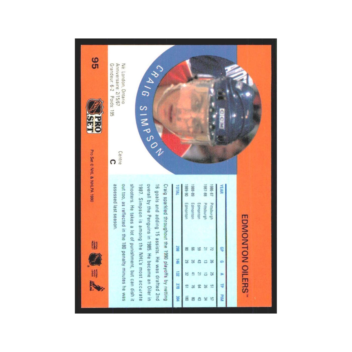 1990 Pro Set Craig Simpson Edmonton Oilers #95