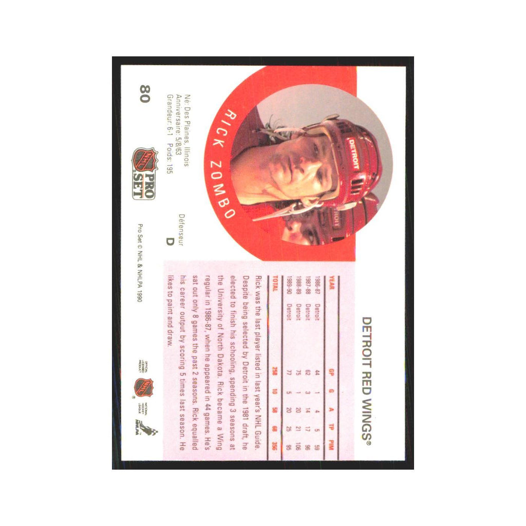 1990 Pro Set Rick Zombo Detroit Red Wings #80