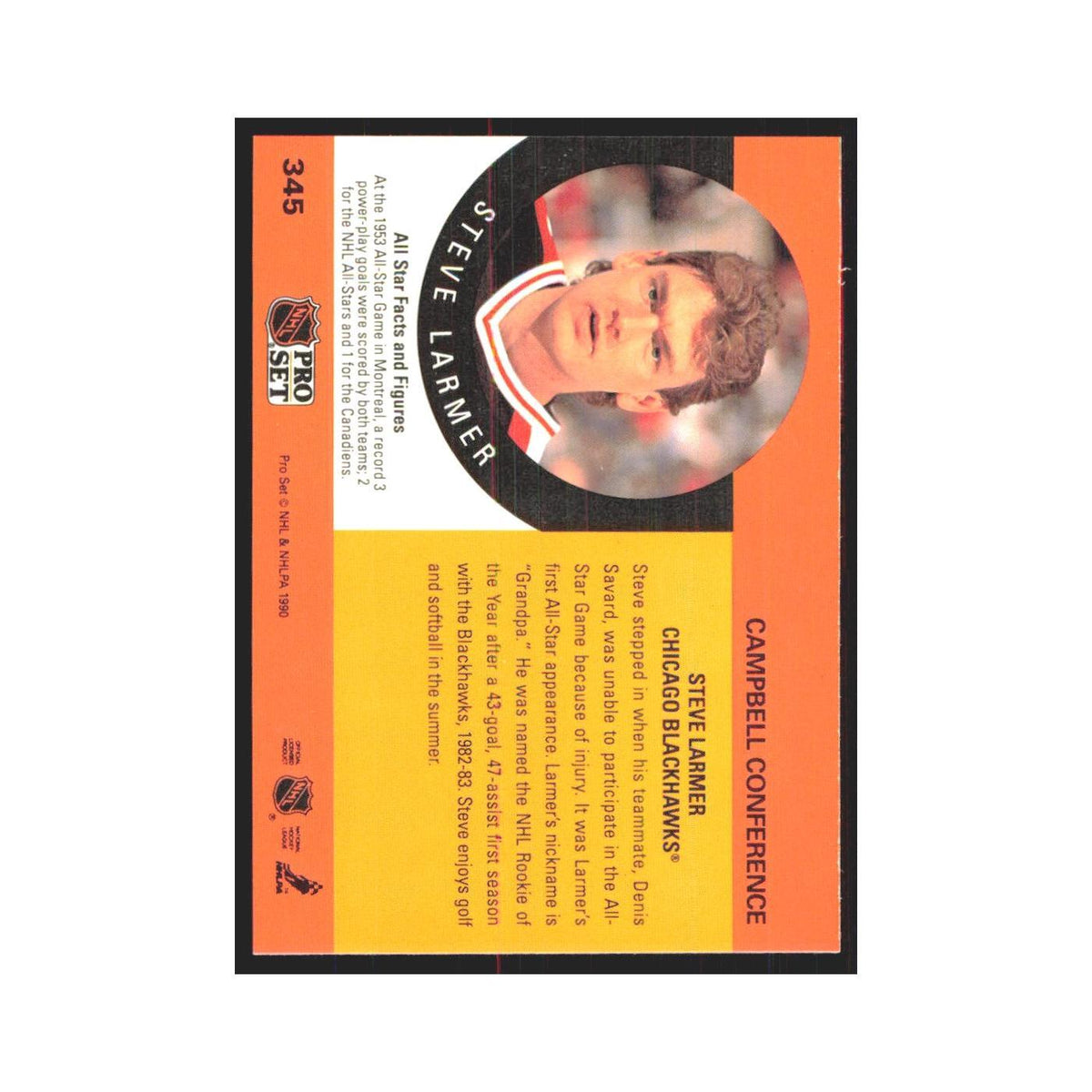1990 Pro Set Steve Larmer Chicago Blackhawks #345