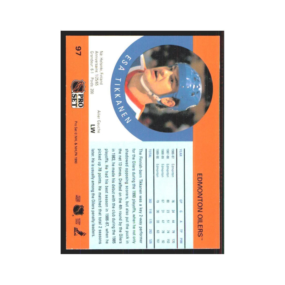 1990 Pro Set Esa Tikkanen Edmonton Oilers #97