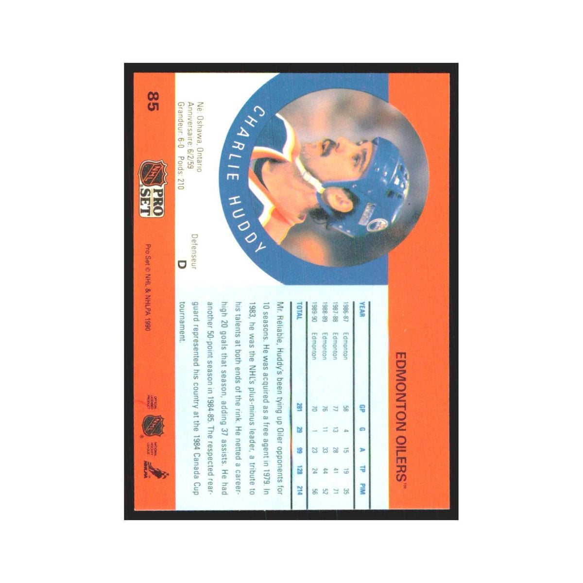 1990 Pro Set Charlie Huddy Edmonton Oilers #85