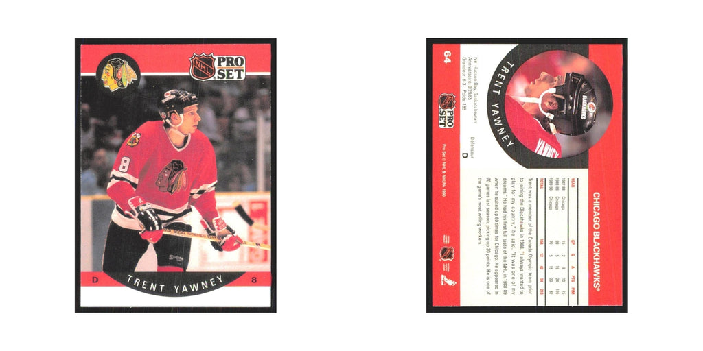 1990 Pro Set Trent Yawney Chicago Blackhawks #64