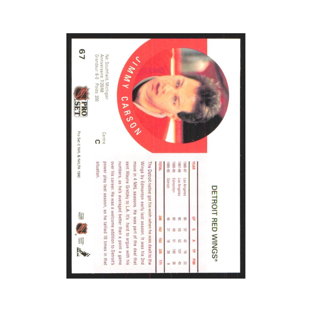 1990 Pro Set Jimmy Carson Detroit Red Wings #67