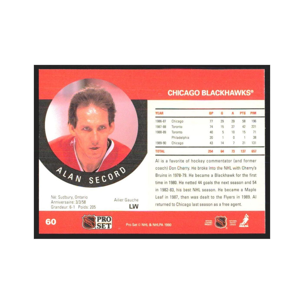 1990 Pro Set Alan Secord Chicago Blackhawks #60