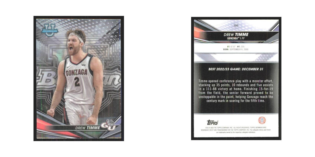 2023 Bowman University Best Drew Timme Gonzaga Bulldogs #100