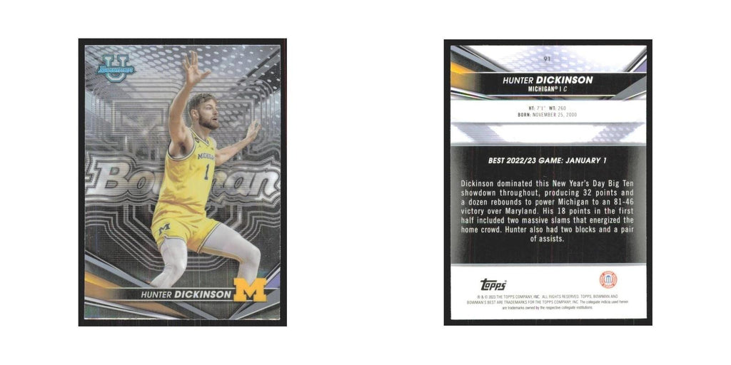 2023 Bowman University Best Hunter Dickinson Michigan Wolverines #91