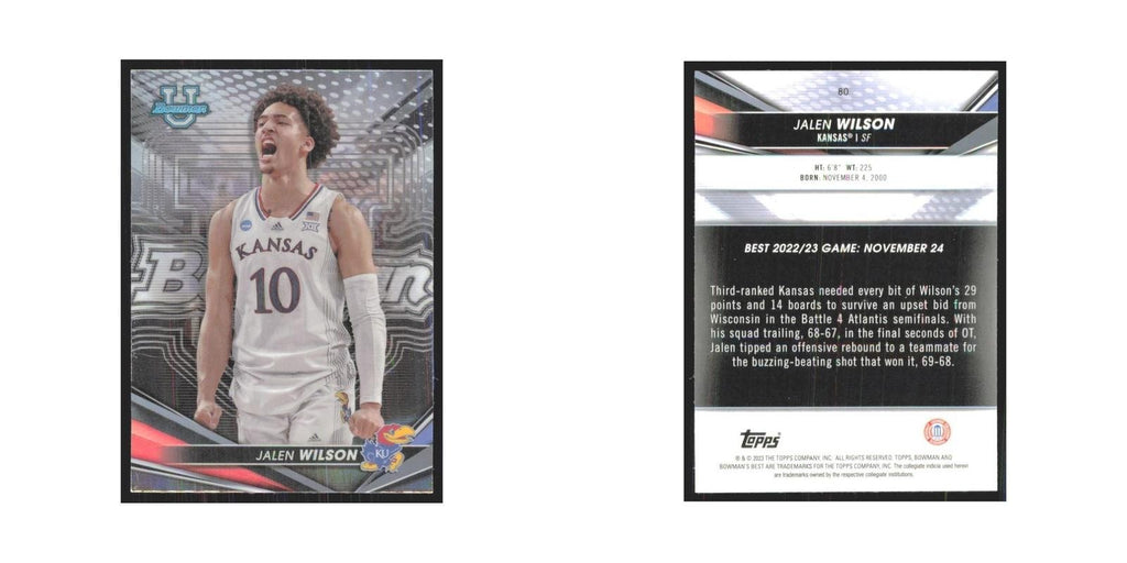 2023 Bowman University  Best Jalen Wilson Kansas Jayhawks #80