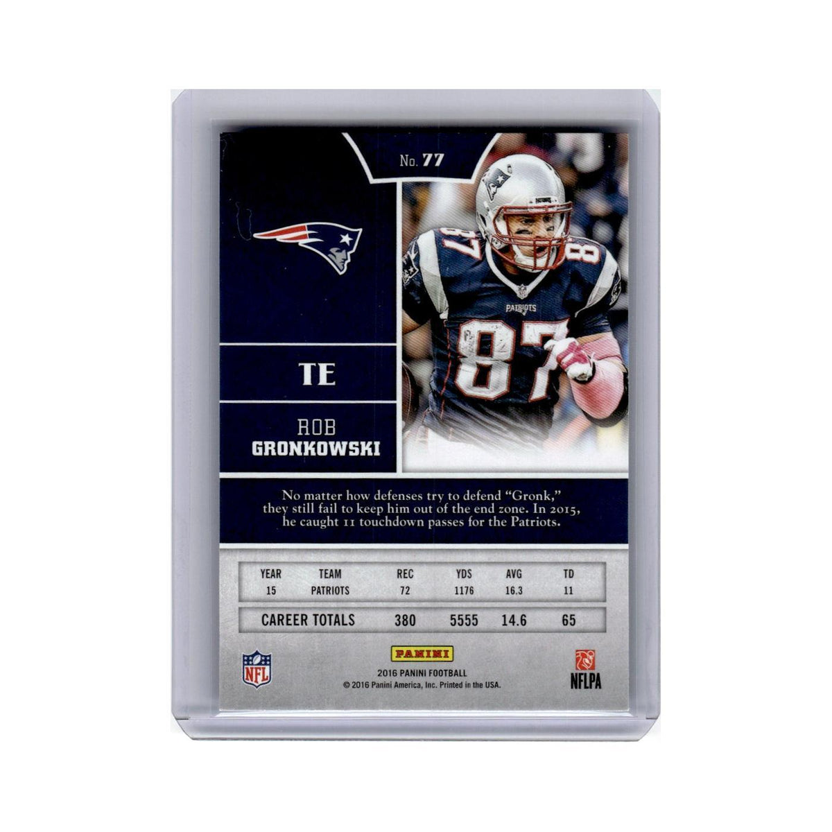 Rob Gronkowski 2016 Panini #77 New England Patriots Football Card NM