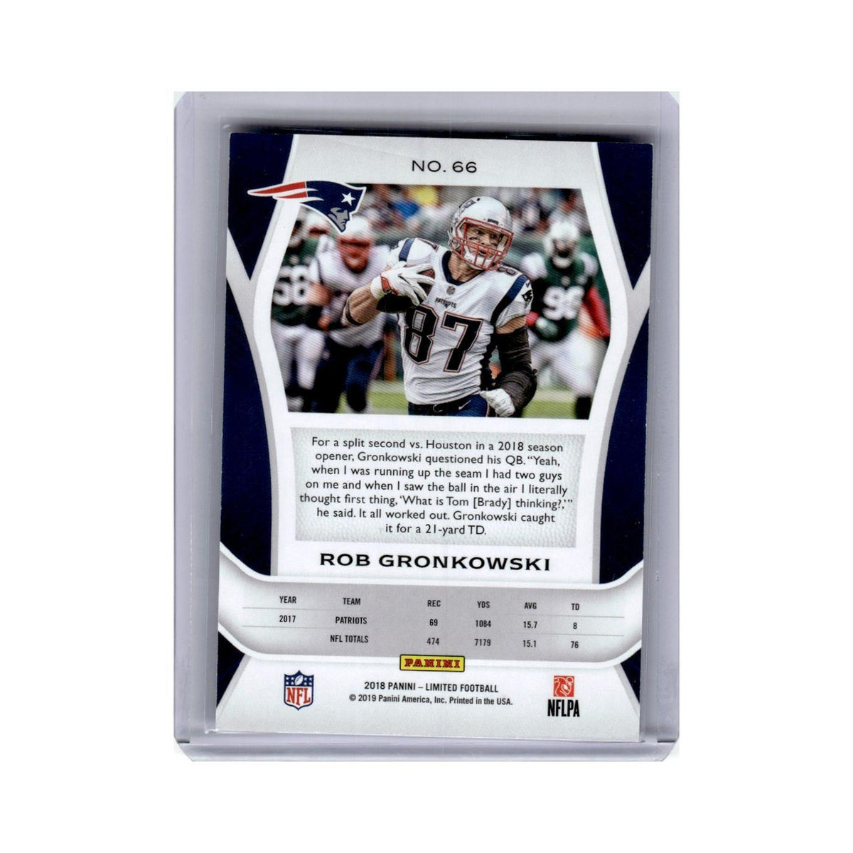 Rob Gronkowski 2018 Panini Limited #66 New England Patriots Football Card NM