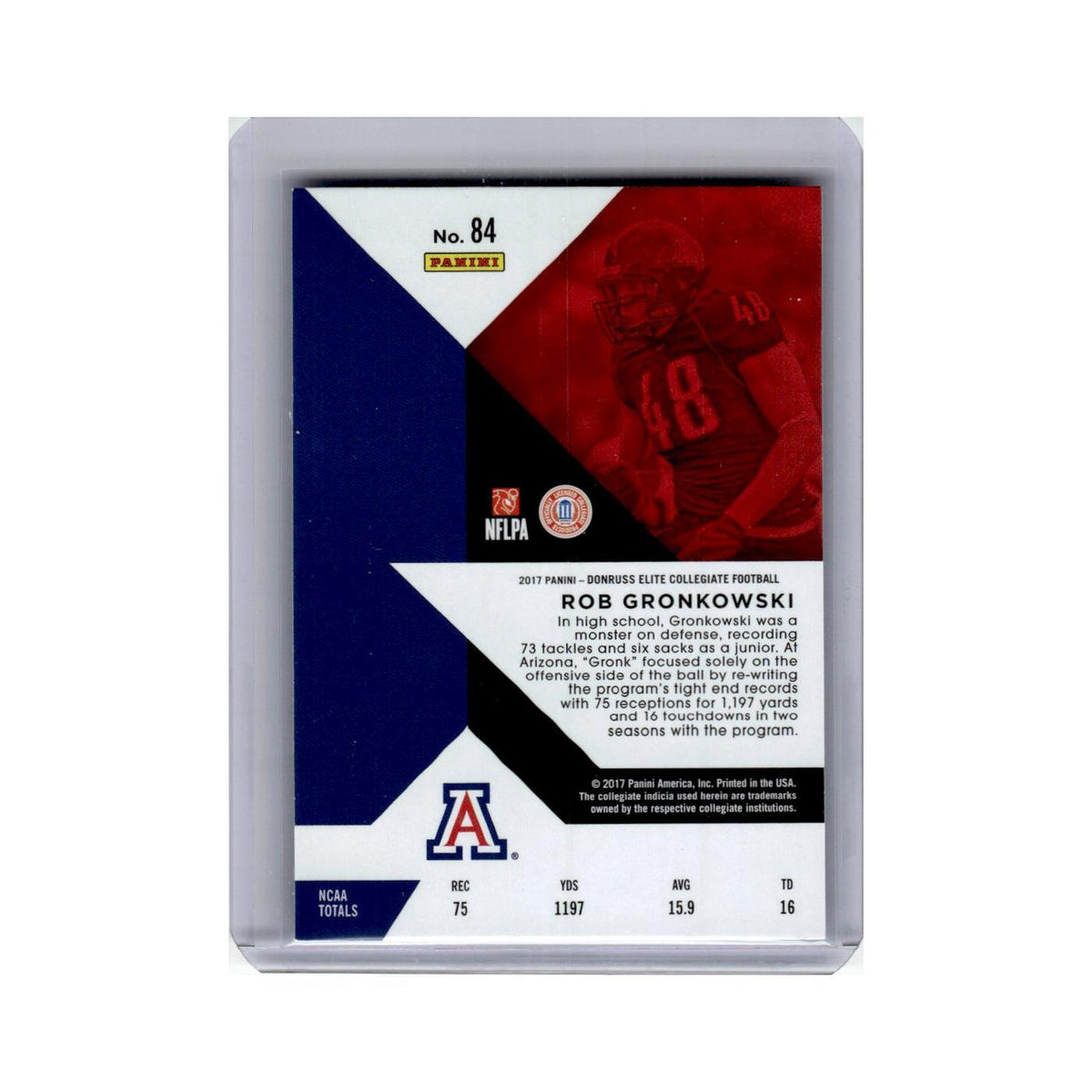 Rob Gronkowski 2017 Donruss Elite Collegiate #84 Arizona Wildcats NM