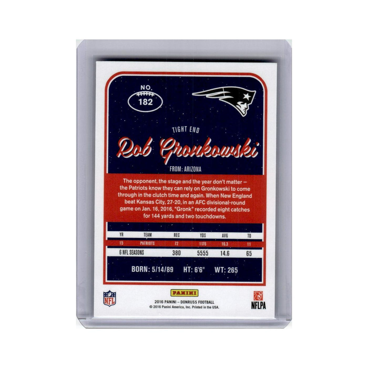 Rob Gronkowski 2016 Donruss #182 New England Patriots Football Card NM