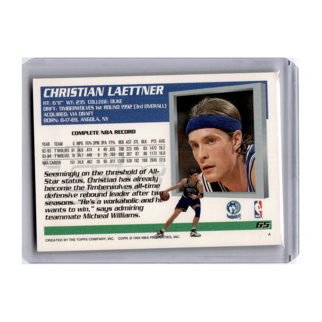Christian Laettner 1994 Topps #65 Minnesota Timberwolves Basketball Card NM