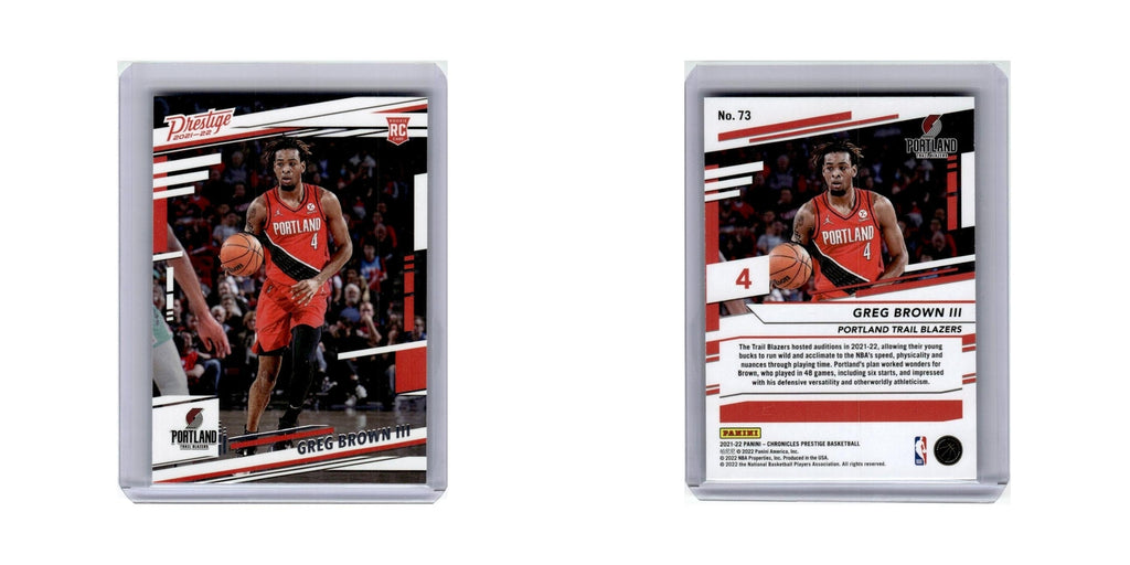Greg Brown III Rookie 2021 Panini Chronicles Prestige #73 Blazers NM