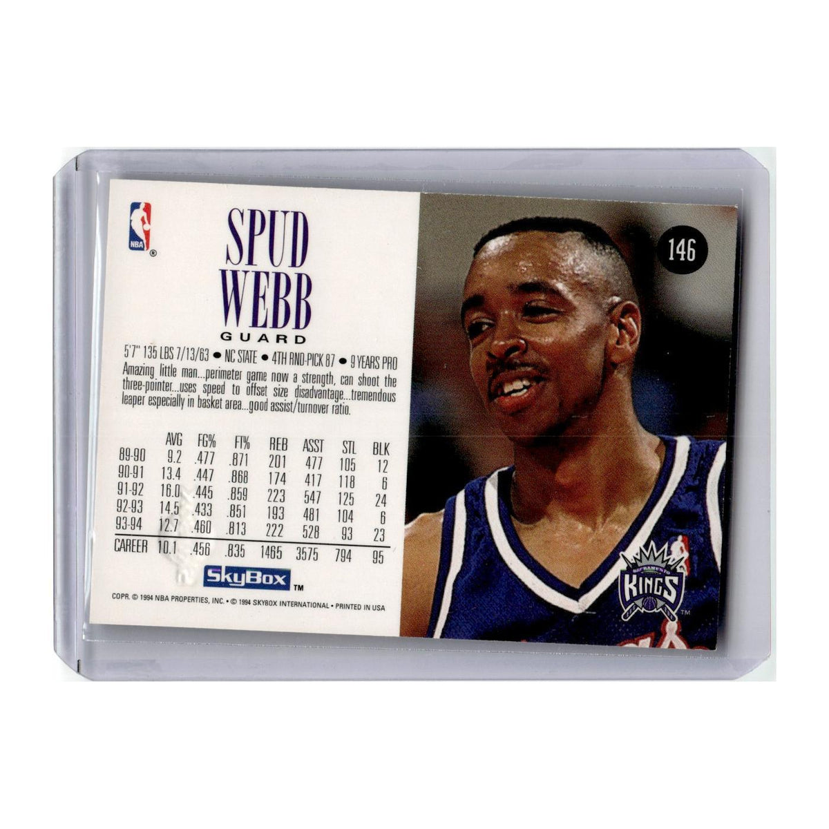 Spud Webb 1994 SkyBox #146 Sacramento Kings Basketball Card NM