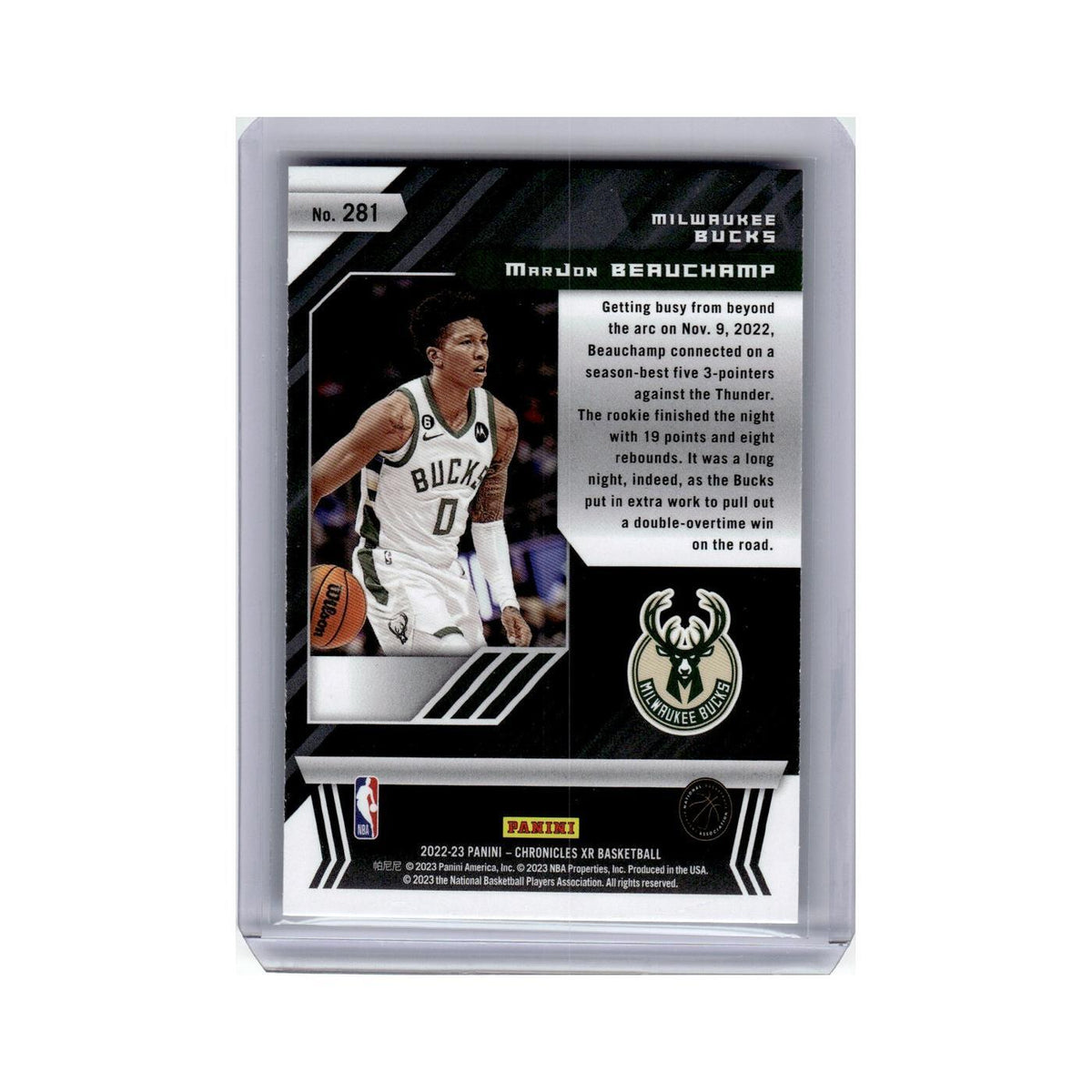 MarJon Beauchamp Rookie 2022 Panini Chronicles XR #281 Milwaukee Bucks NM