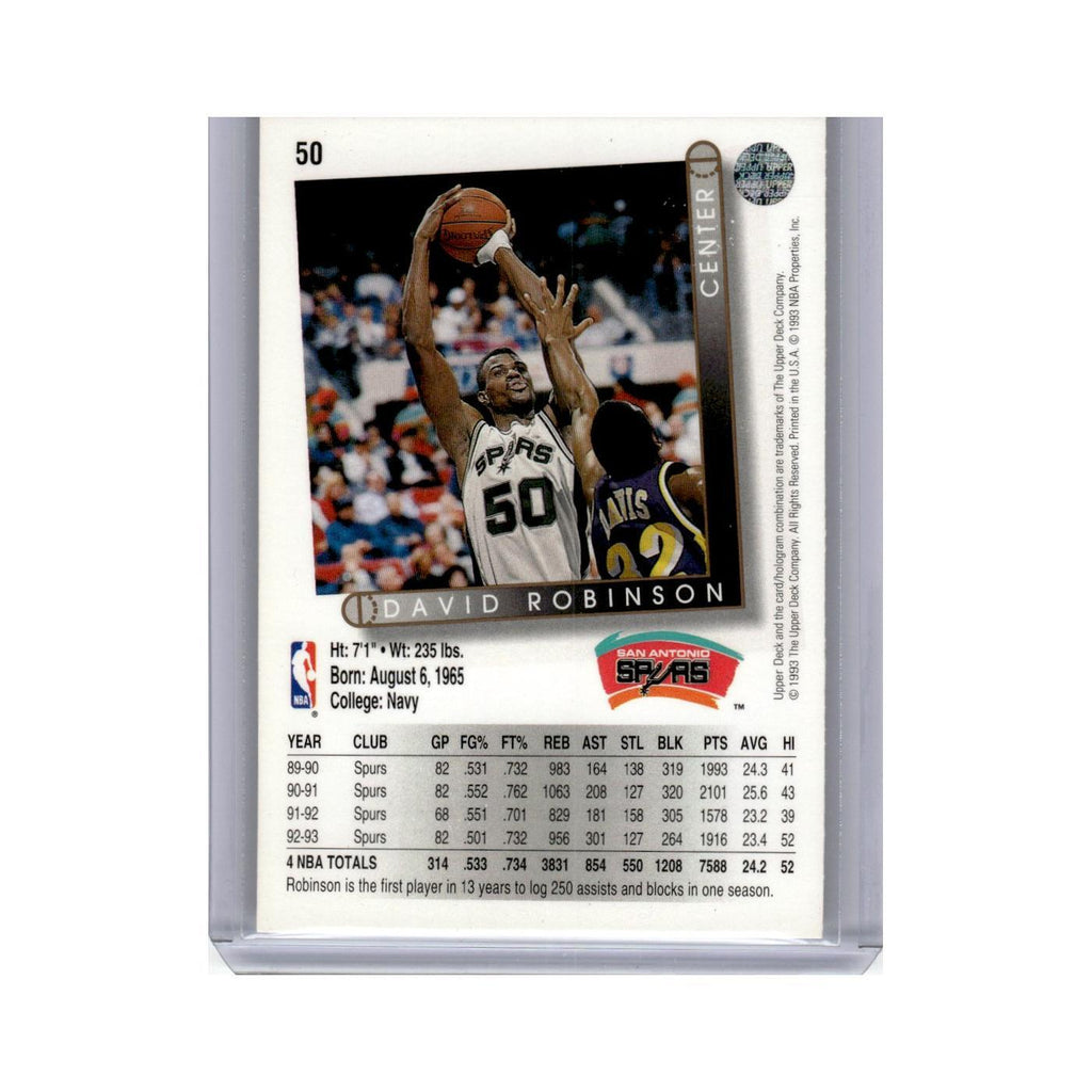 David Robinson 1993 Upper Deck #50 San Antonio Spurs Basketball Card NM