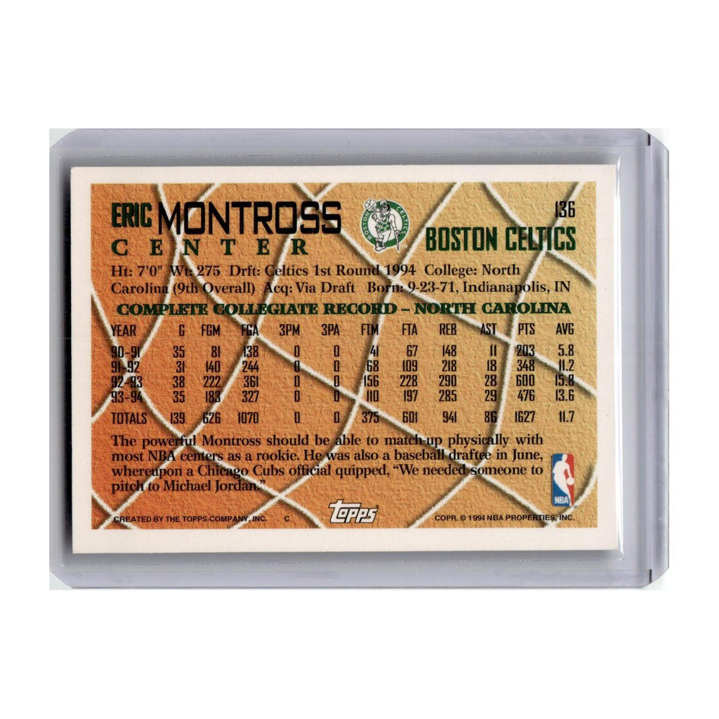 Eric Montross 1994 Topps #136 Boston Celtics Basketball Card NM
