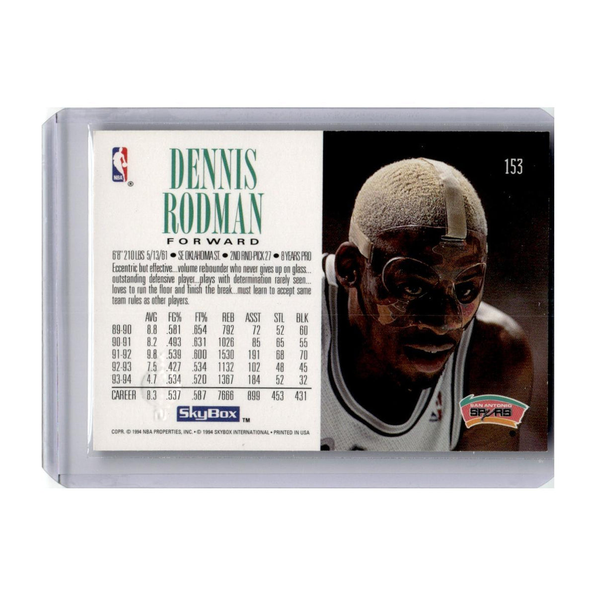 Dennis Rodman 1994 SkyBox #153 San Antonio Spurs Basketball Card NM