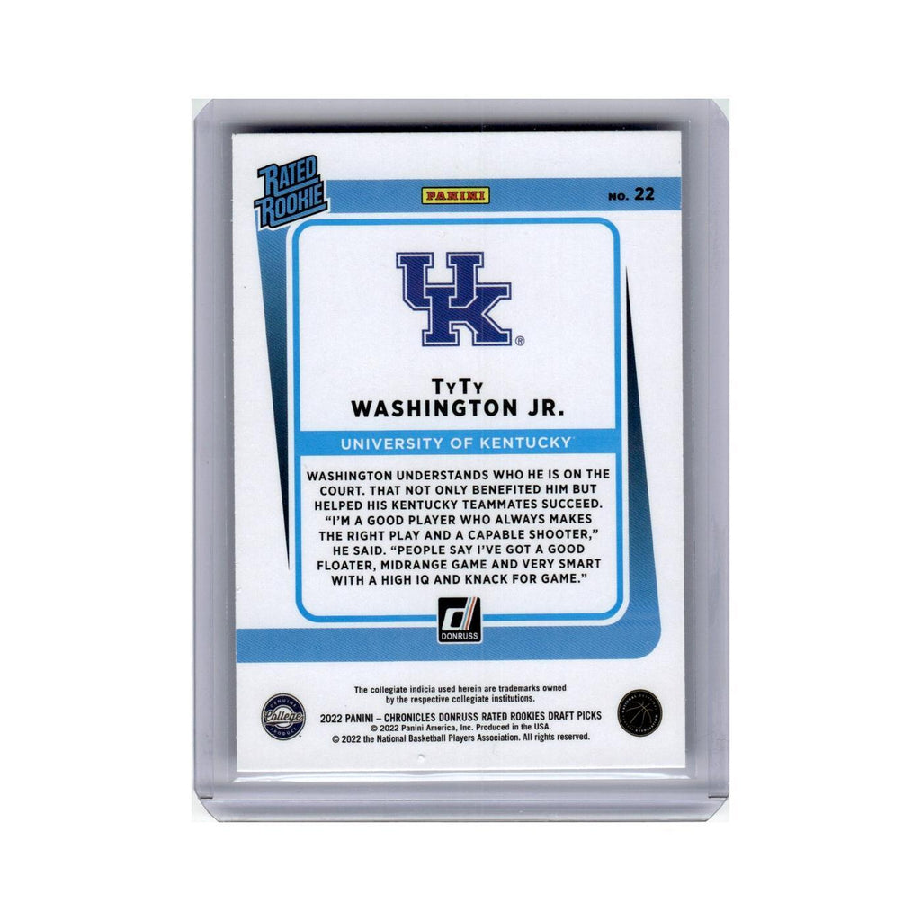 TyTy Washington Jr. 2022 Donruss Rated Rookie #22 Kentucky Wildcats NM