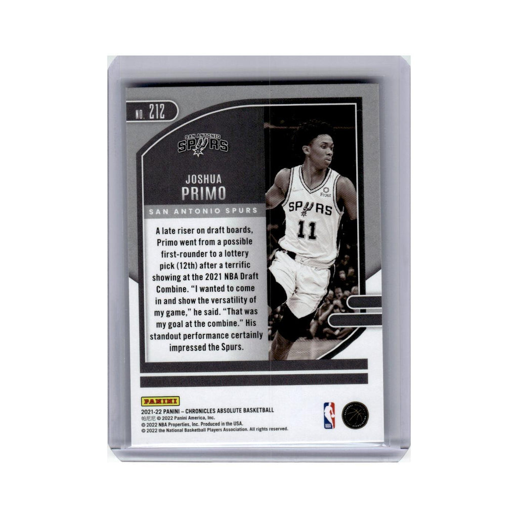Joshua Primo Rookie 2021 Panini Chronicles Absolute #212 San Antonio Spurs NM