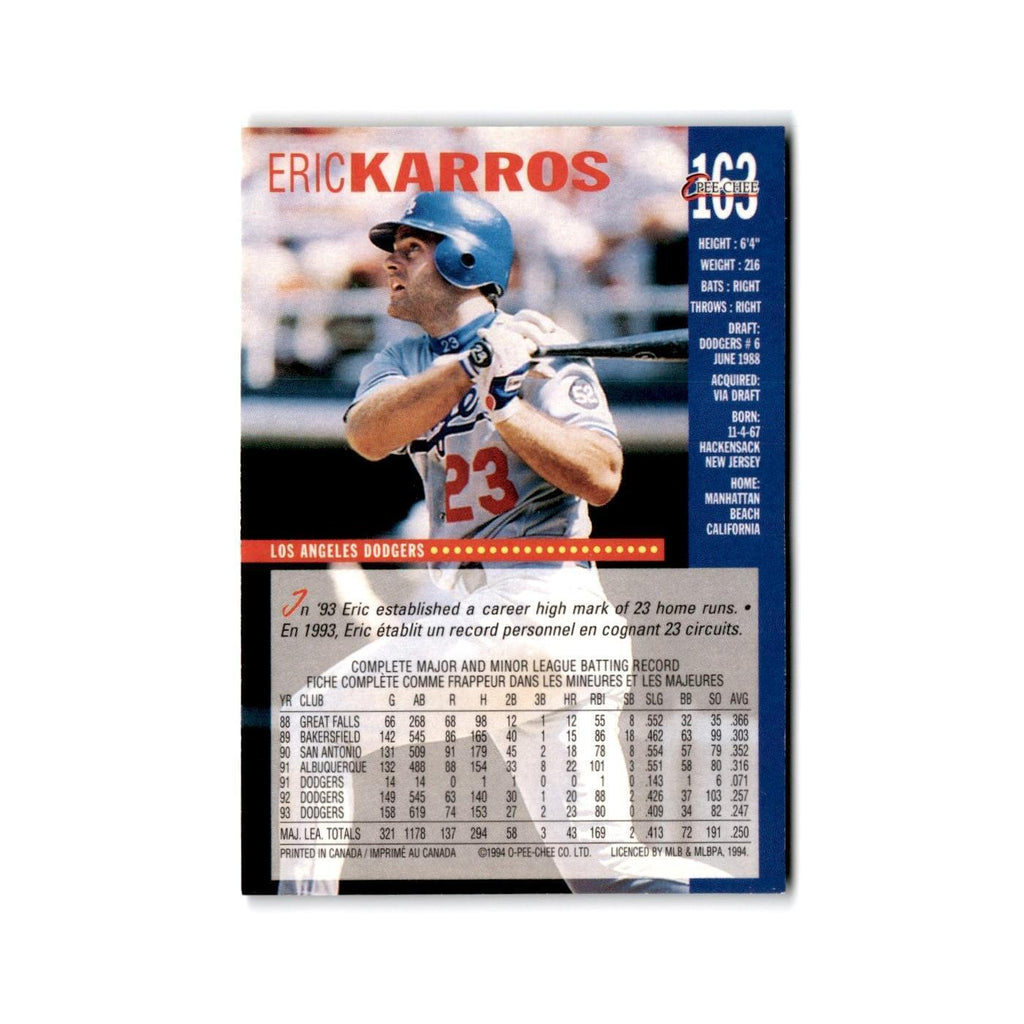 Eric Karros 1994 O-Pee-Chee #163 Los Angeles Dodgers Baseball Card NM