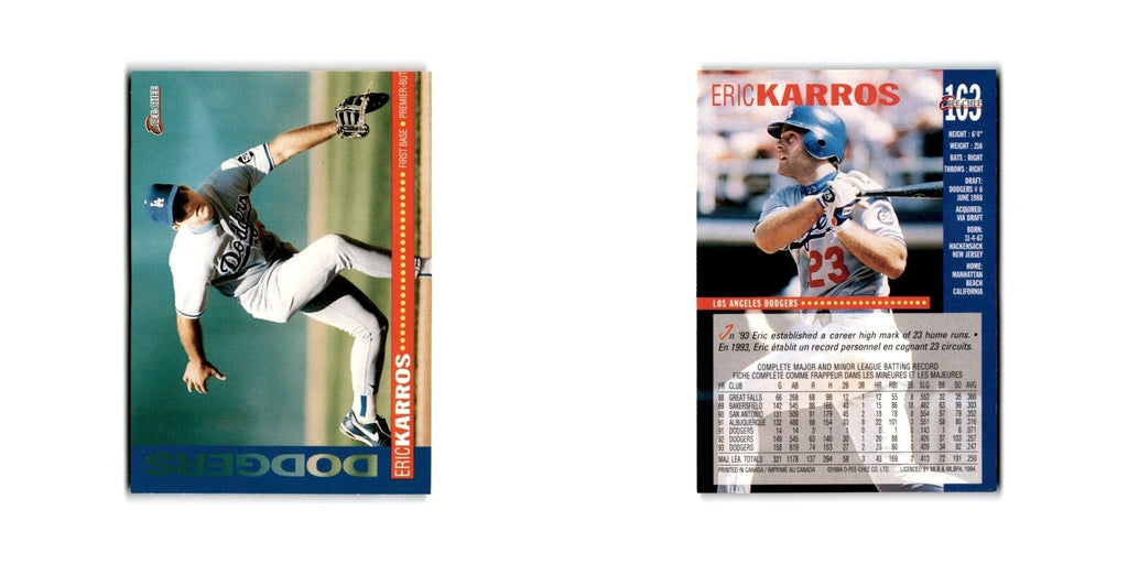Eric Karros 1994 O-Pee-Chee #163 Los Angeles Dodgers Baseball Card NM
