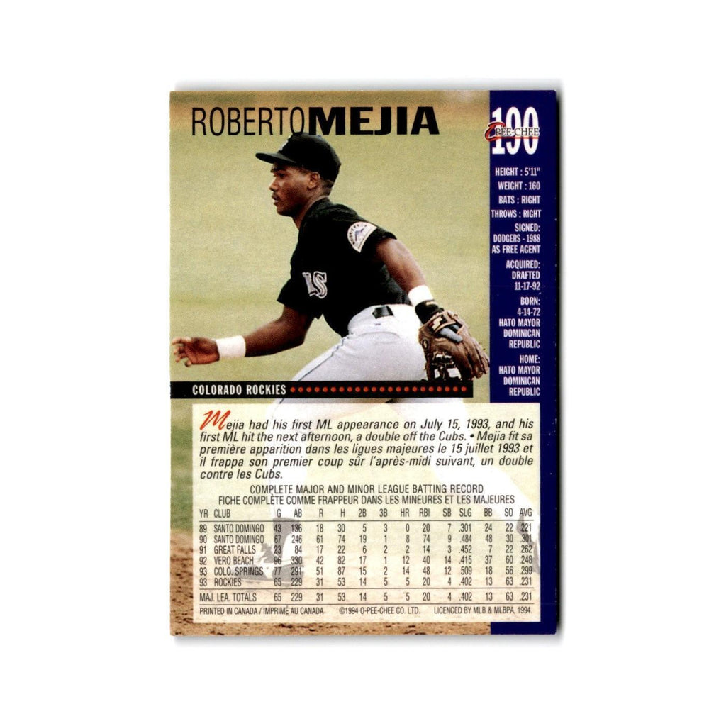 Roberto Mejia 1994 O-Pee-Chee #190 Colorado Rockies Baseball Card NM