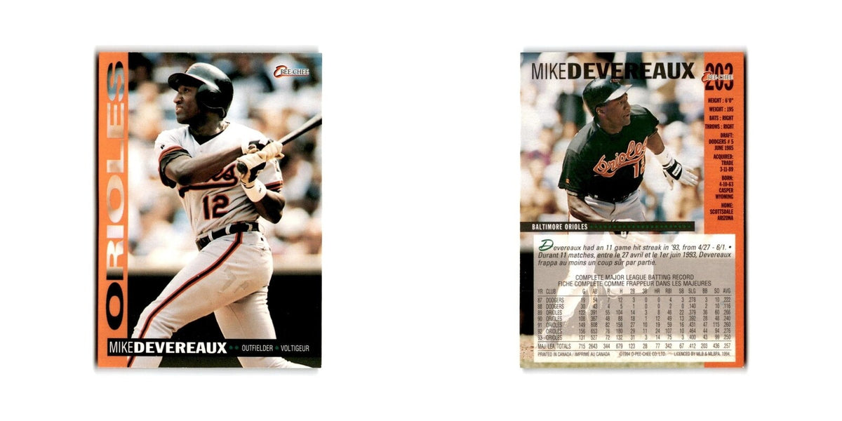 Mike Devereaux 1994 O-Pee-Chee #203 Baltimore Orioles Baseball Card NM