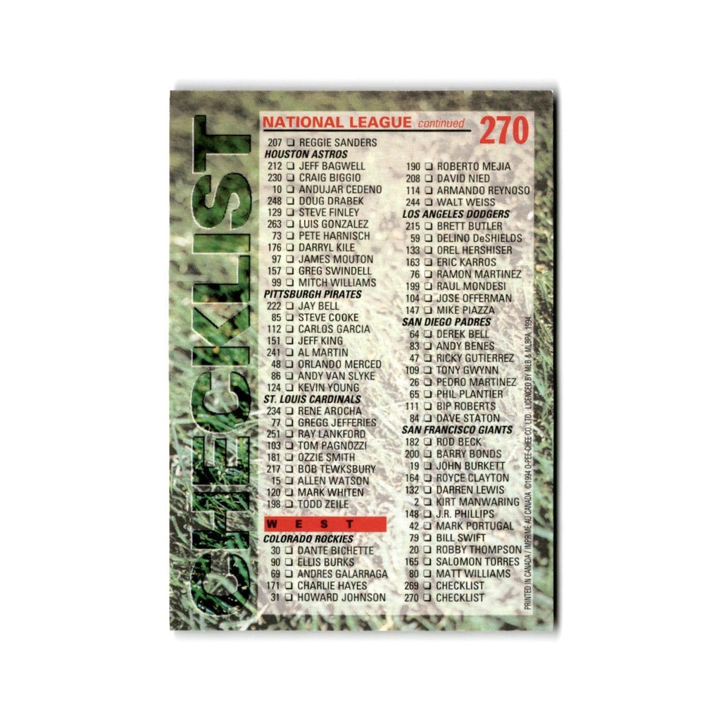 Checklist 1994 O-Pee-Chee All-Star Redemptions #270 Baseball Card NM